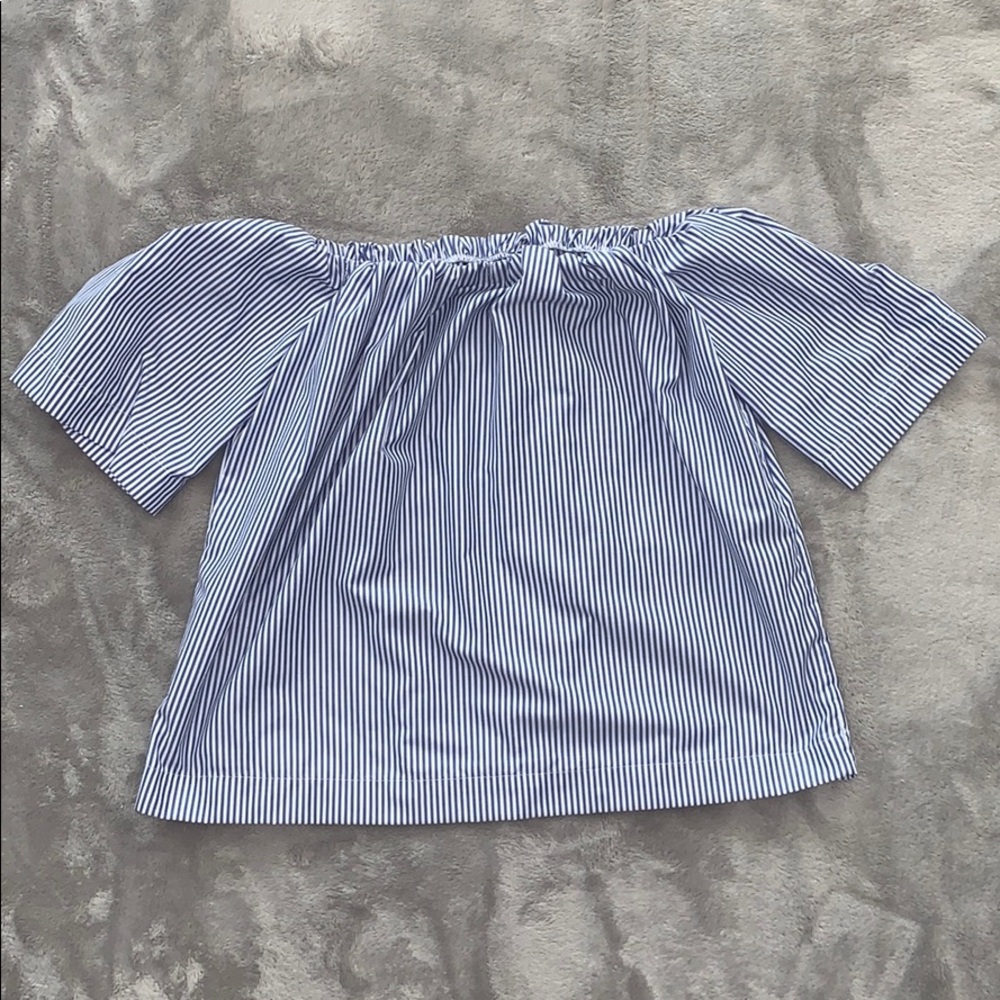 Style envy off the shoulder blue/white striped top